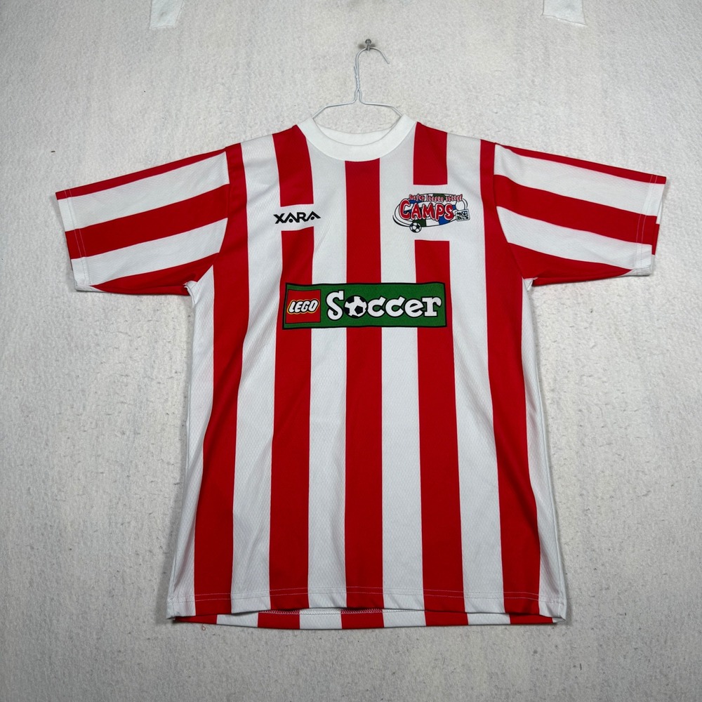 Vintage Xara LEGO Soccer Jersey MLS Camps Red White Striped Shirt Small